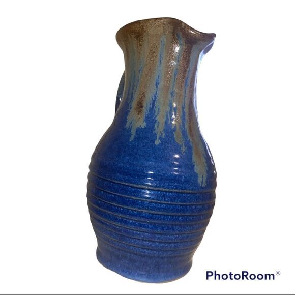 Signed Pigeon River Pottery Tall Pitcher- COBALT BLUE Glazed with Drip - Picture 13 of 13